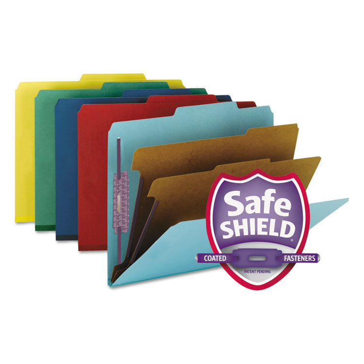 Smead - Six-Section Pressboard Top Tab Classification Folders with SafeSHIELD Fasteners, 2 Dividers, Letter Size, Assorted, 10/Box