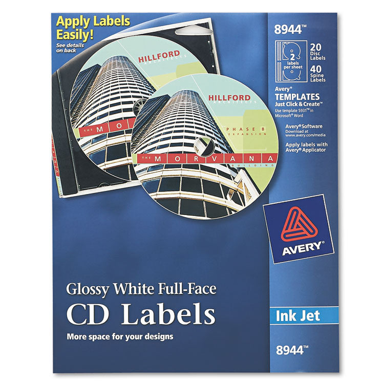 Avery - Inkjet Full-Face CD Labels, Glossy White, 20/Pack