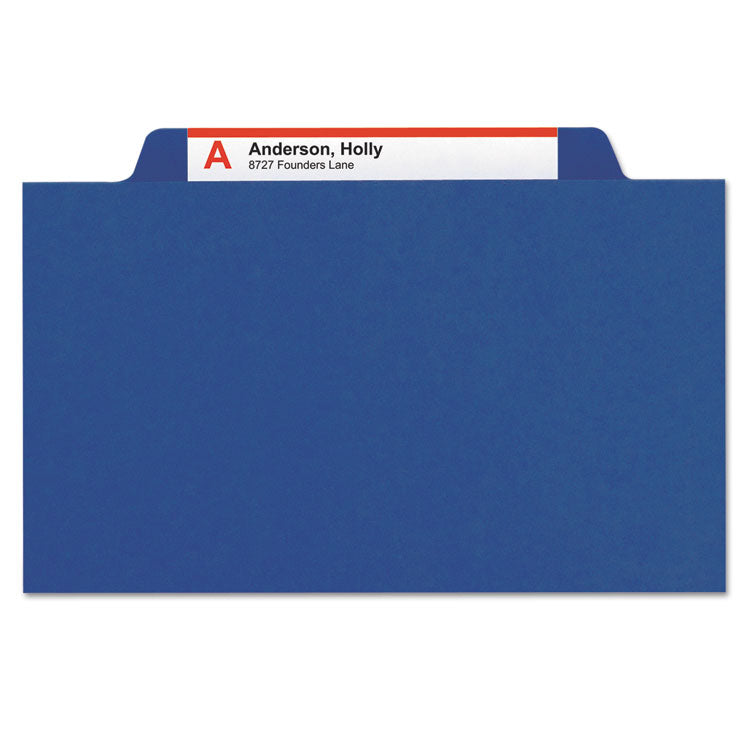 Smead - Six-Section Pressboard Top Tab Classification Folders with SafeSHIELD Fasteners, 2 Dividers, Letter Size, Dark Blue, 10/Box