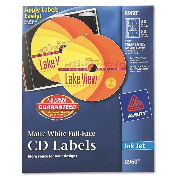 Avery - Inkjet Full-Face CD Labels, Matte White, 40/Pack