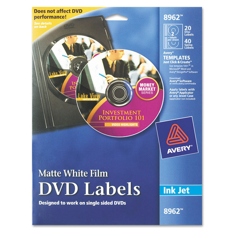 Avery - Inkjet DVD Labels, Matte White, 20/Pack