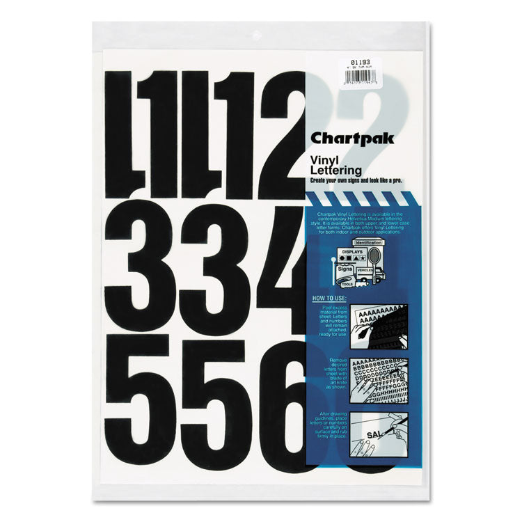 Chartpak - Press-On Vinyl Numbers, Self Adhesive, Black, 4"h, 23/Pack