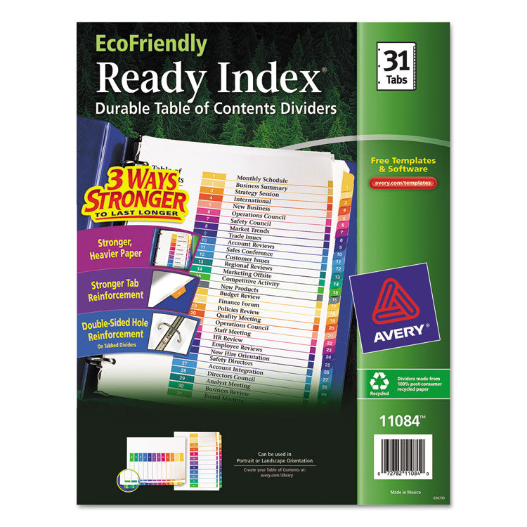 Avery - Customizable Table of Contents Ready Index Dividers with Multicolor Tabs, 31-Tab, 1 to 31, 11 x 8.5, White, 1 Set