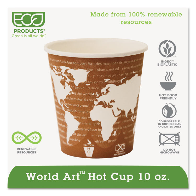 Eco-Products - World Art Renewable and Compostable Hot Cups, 10 oz, 50/Pack, 20 Packs/Carton