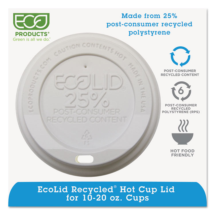 Eco-Products - EcoLid 25% Recyycled Content Hot Cup Lid, White, Fits 10 oz to 20 oz Cups, 100/Pack, 10 Packs/Carton