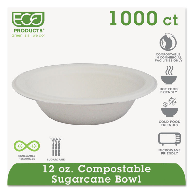 Eco-Products - Renewable and Compostable Sugarcane Bowls, 12 oz, Natural White, 50/Pack, 20 Packs/Carton