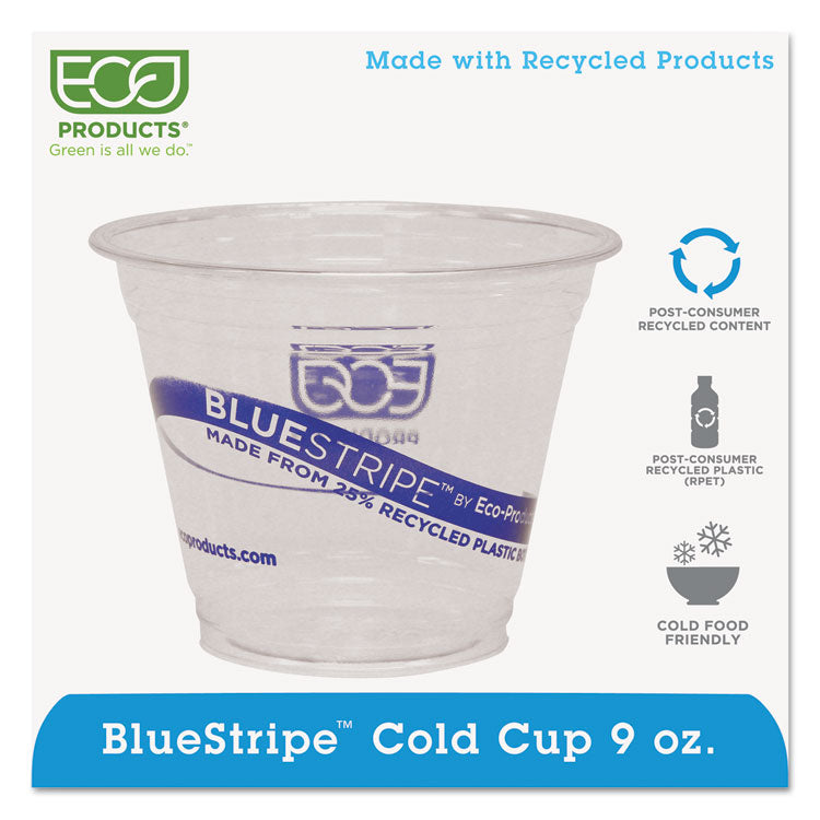 Eco-Products - BlueStripe 25% Recycled Content Cold Cups, 9 oz, Clear/Blue, 50/Pack, 20 Packs/Carton