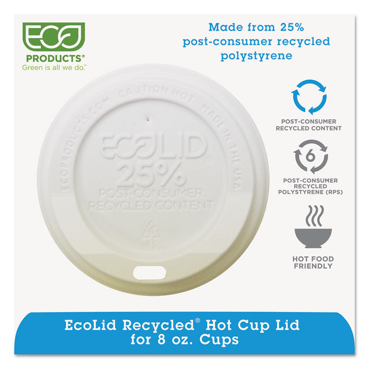 Eco-Products - EcoLid 25% Recycled Content Hot Cup Lid, White, Fits 8 oz Hot Cups, 100/Pack, 10 Packs/Carton