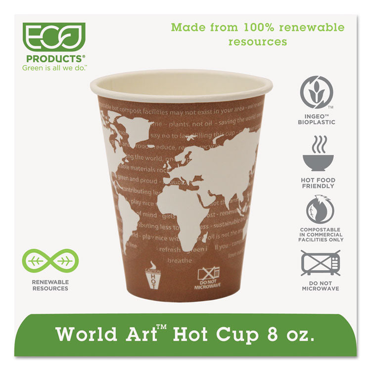 Eco-Products - World Art Renewable and Compostable Hot Cups, 8 oz, 50/Pack, 20 Packs/Carton