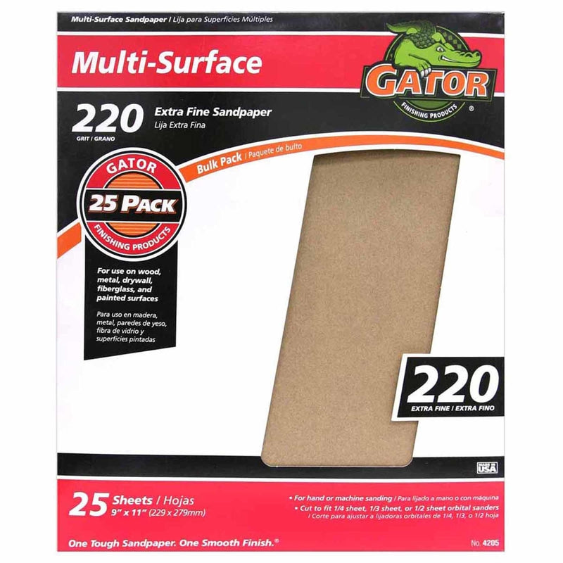 GATOR - Gator 11 in. L X 9 in. W 220 Grit Aluminum Oxide Sandpaper 25 pk - Case of 25
