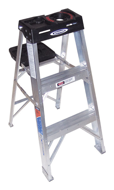 WERNER - Werner 3 ft. H Aluminum Step Ladder Type IA 300 lb. capacity