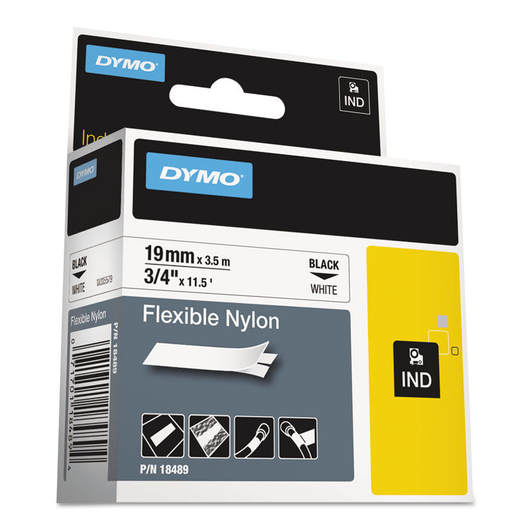 DYMO - Rhino Flexible Nylon Industrial Label Tape, 0.75" x 11.5 ft, White/Black Print