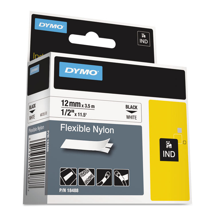 DYMO - Rhino Flexible Nylon Industrial Label Tape, 0.5" x 11.5 ft, White/Black Print