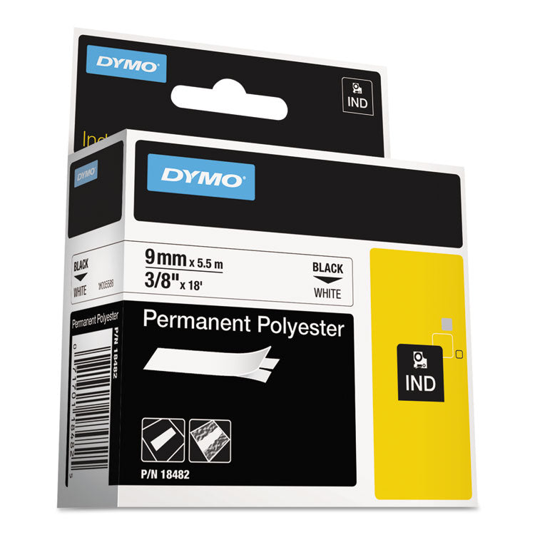 DYMO - Rhino Permanent Poly Industrial Label Tape, 0.37" x 18 ft, White/Black Print