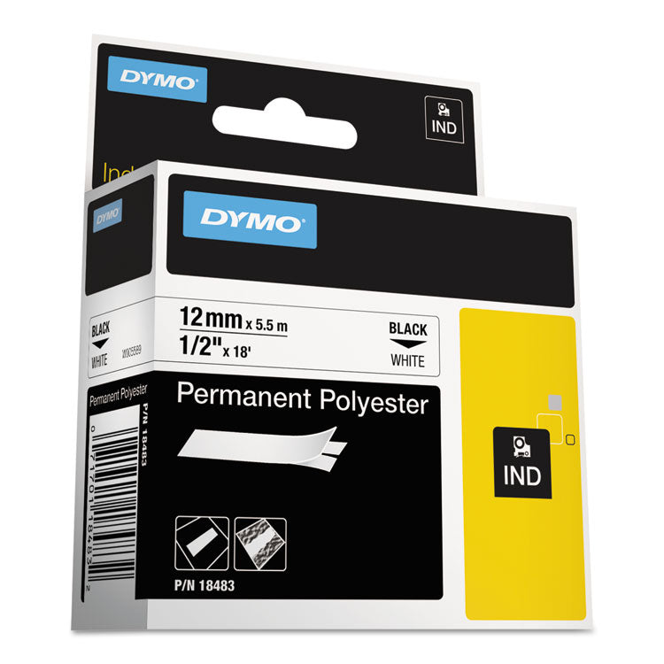 DYMO - Rhino Permanent Poly Industrial Label Tape, 0.5" x 18 ft, White/Black Print