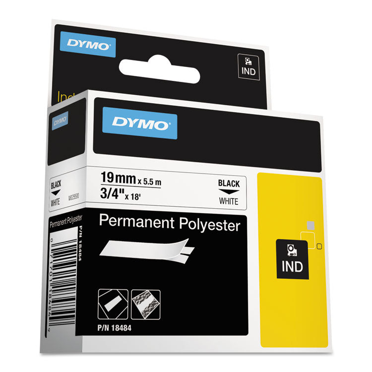 DYMO - Rhino Permanent Poly Industrial Label Tape, 0.75" x 18 ft, White/Black Print