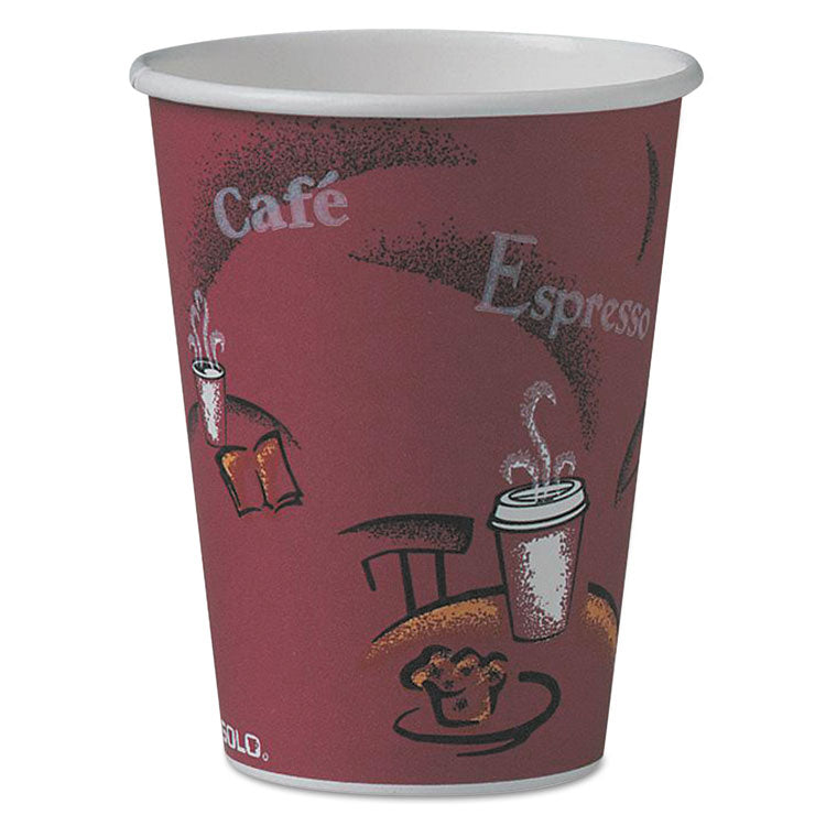 Dart - Solo Paper Hot Drink Cups in Bistro Design, 12 oz, Maroon, 50/Pack