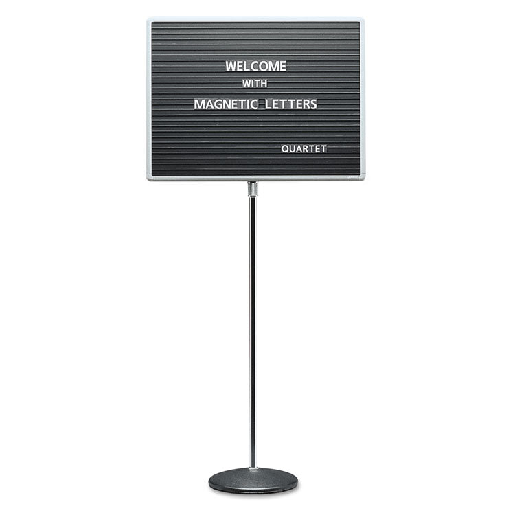 Quartet - Adjustable Single-Pedestal Magnetic Letter Board, 24 x 18, Black Surface, Gray Aluminum Frame