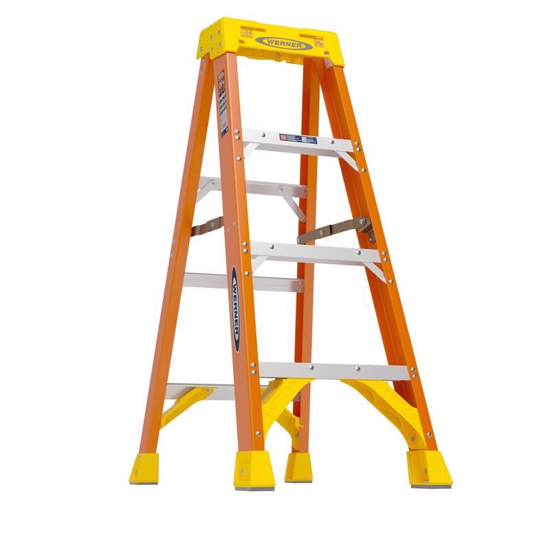 WERNER - Werner 4 ft. H Fiberglass Step Ladder Type IA 300 lb. capacity [6204]