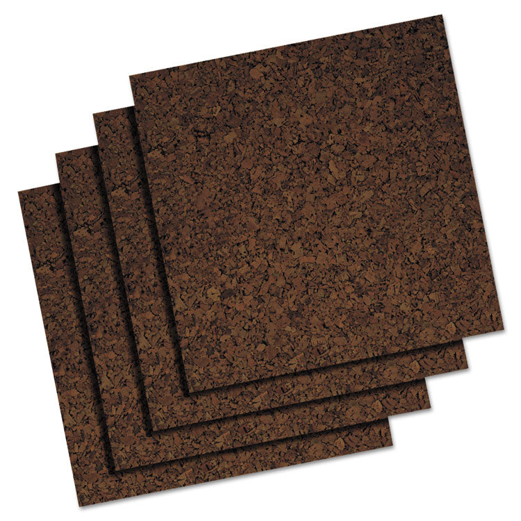 Quartet - Cork Panel Bulletin Board, Brown, 12 x 12, 4 Panels/Pack