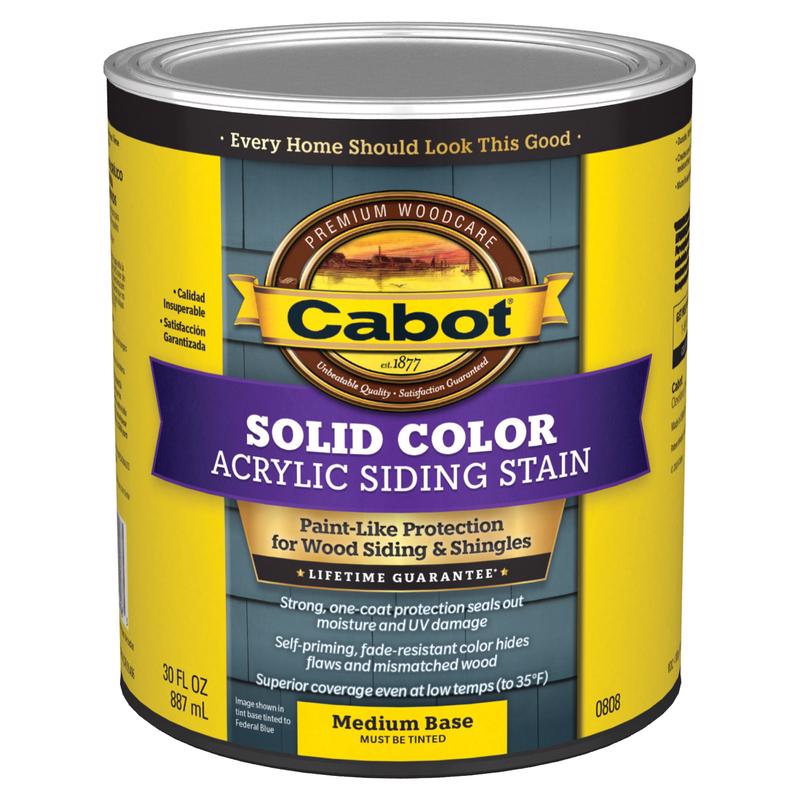 CABOT - Cabot Solid Color Acrylic Siding Solid Tintable Medium Base Acrylic Siding Stain 1 qt - Case of 4