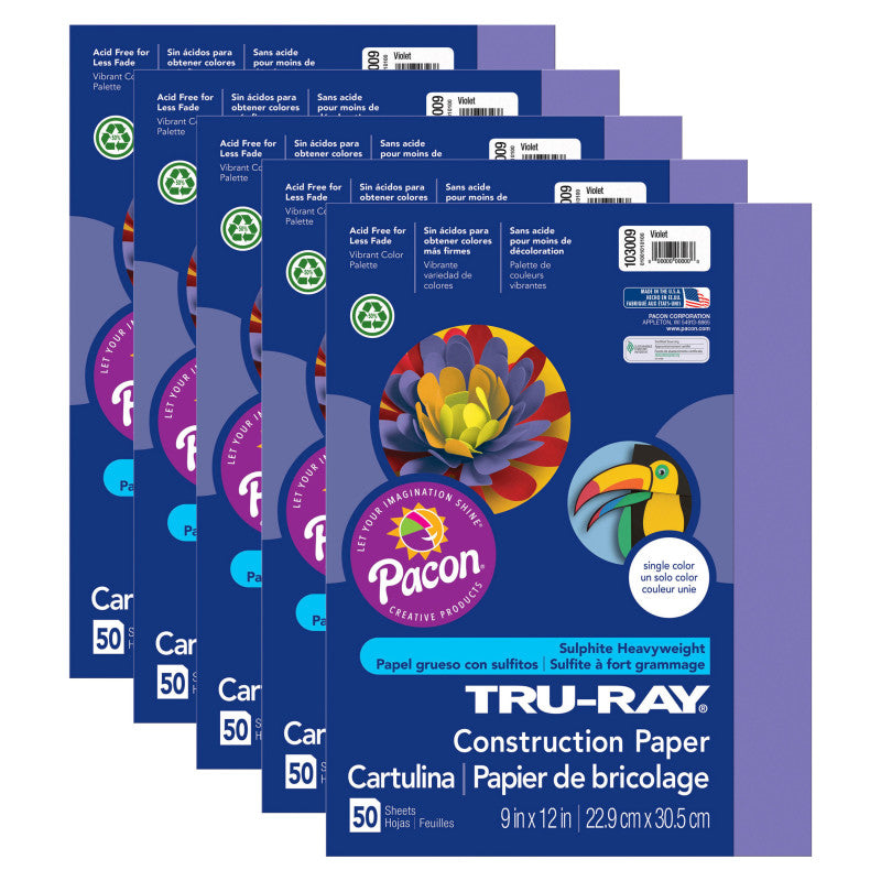 TRU-RAY - Construction Paper, Violet, 9" x 12", 50 Sheets Per Pack, 5 Packs