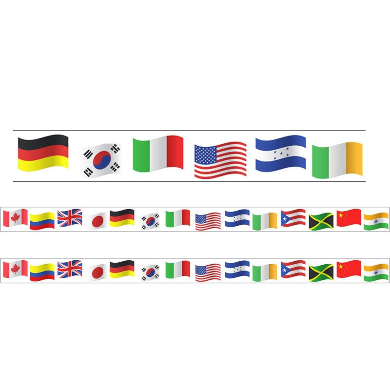 CHARLES LEONARD - Borders/Trims, Magnetic, Rectangle Cut - 1-1/2" x 24", World Flags Theme, 24' per Pack, 2 Packs