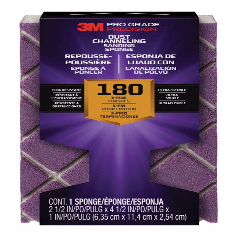 3M - 3M Pro Grade Precision 4-1/2 in. L X 2-1/2 in. W X 1 in. 180 Grit Fine Dust Channeling Sanding Spong