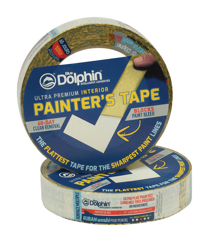 BLUE DOLPHIN - Blue Dolphin Washi .94 in. W X 60 yd L Yellow Medium Strength Interior Painter's Tape 1 pk
