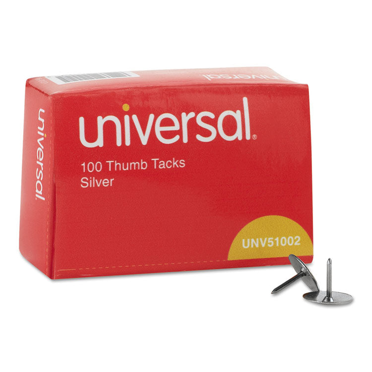 Universal - Thumb Tacks, Steel, Silver, 0.31", 100/Box