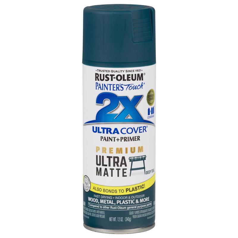 RUST-OLEUM - Rust-Oleum Painter's Touch 2X Ultra Cover Ultra Matte Deep Teal Paint+Primer Spray Paint 12 oz - Case of 6