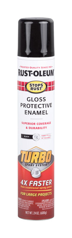 RUST-OLEUM - Rust-Oleum Stops Rust Turbo Spray System Gloss Black Protective Enamel Spray Paint 24 oz - Case of 6