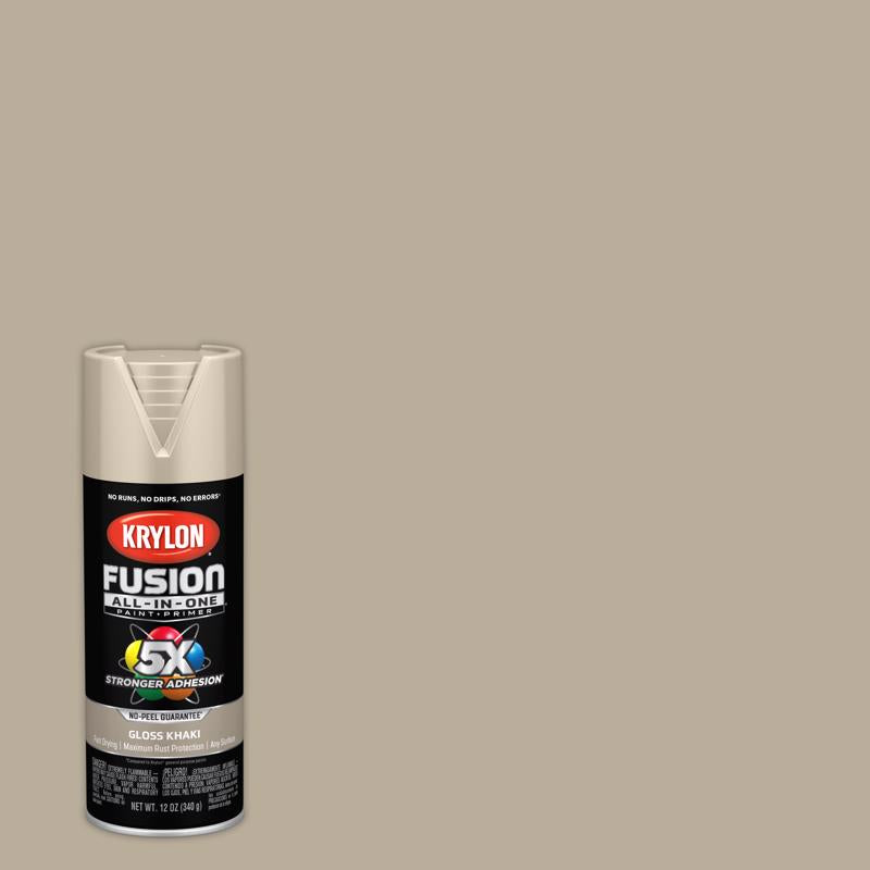 KRYLON - Krylon Fusion All-In-One Gloss Khaki Paint+Primer Spray Paint 12 oz - Case of 6