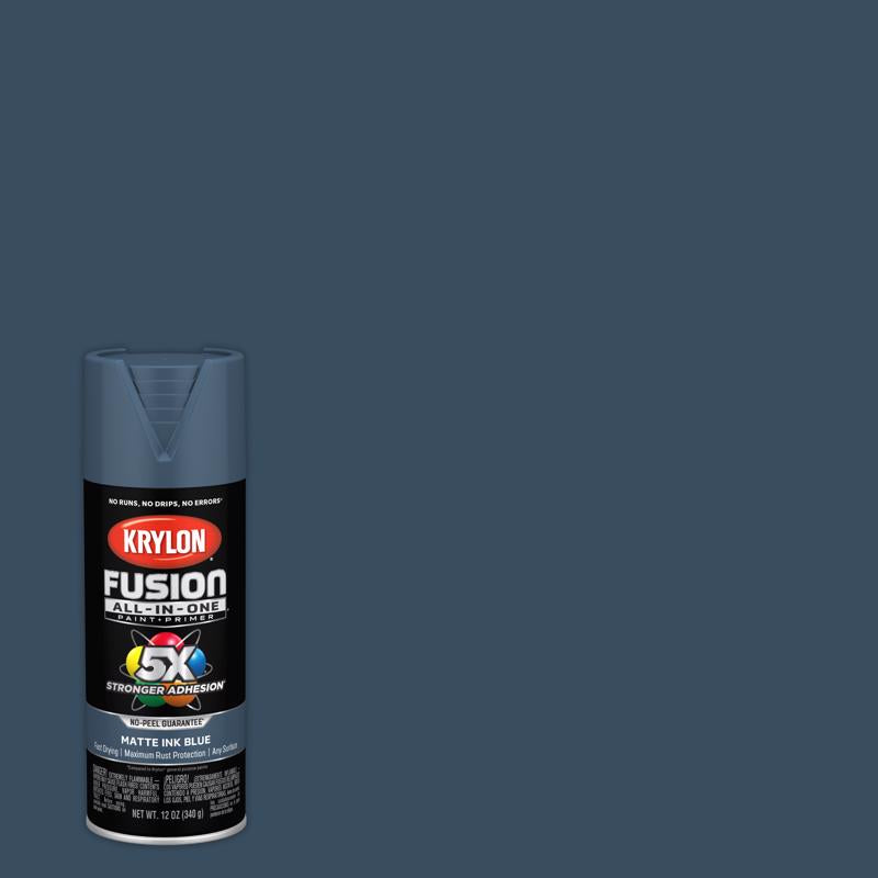 KRYLON - Krylon Fusion All-In-One Matte Ink Blue Paint+Primer Spray Paint 12 oz - Case of 6