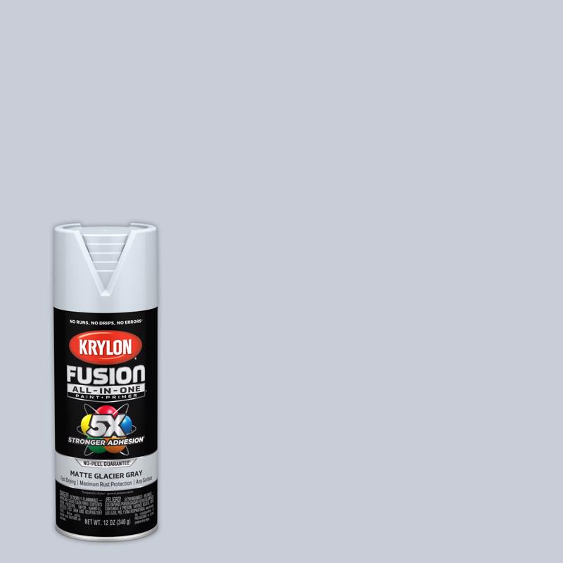 KRYLON - Krylon Fusion All-In-One Matte Glacier Gray Paint+Primer Spray Paint 12 oz - Case of 6