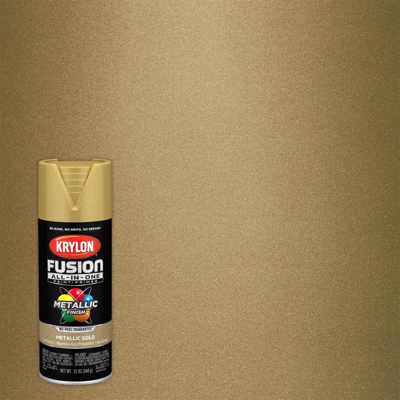KRYLON - Krylon Fusion All-In-One Metallic Gold Paint+Primer Spray Paint 12 oz - Case of 6