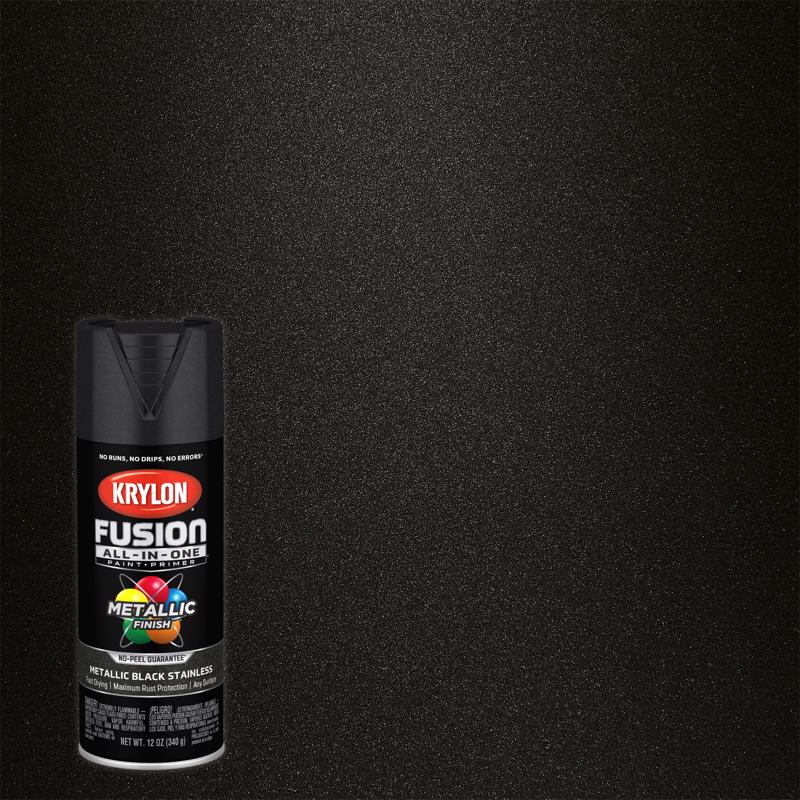 KRYLON - Krylon Fusion All-In-One Metallic Black Stainless Steel Paint+Primer Spray Paint 12 oz - Case of 6
