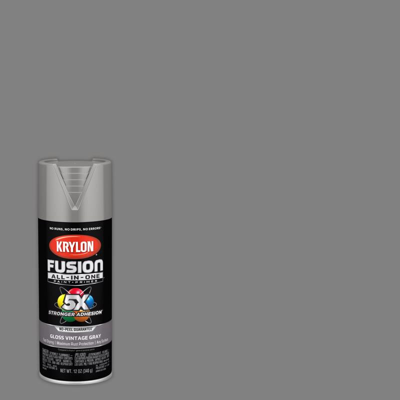 KRYLON - Krylon Fusion All-In-One Gloss Vintage Gray Paint+Primer Spray Paint 12 oz - Case of 6