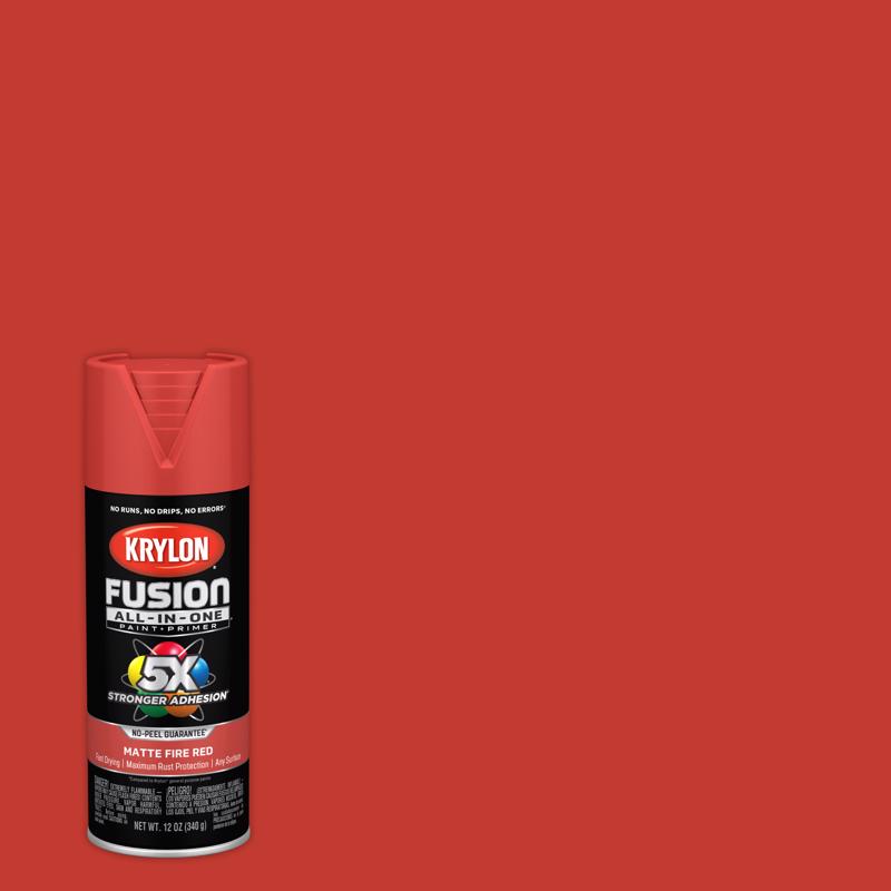 KRYLON - Krylon Fusion All-In-One Matte Fire Red Paint+Primer Spray Paint 12 oz - Case of 6