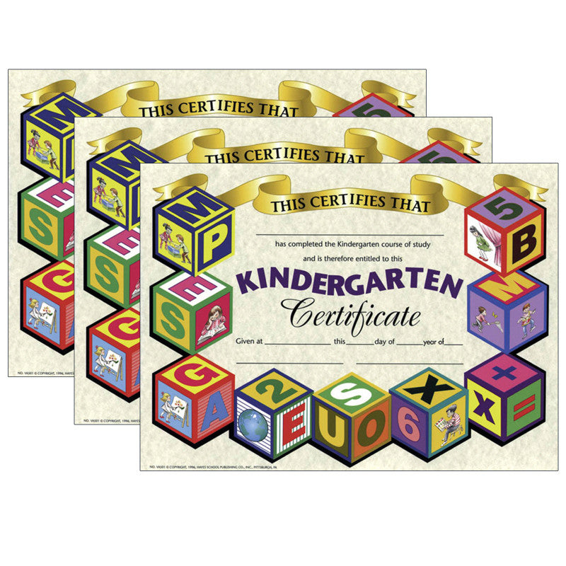 HAYES PUBLISHING - Kindergarten Certificate, 8.5" x 11", 30 Per Pack, 3 Packs (H-VA501-3)