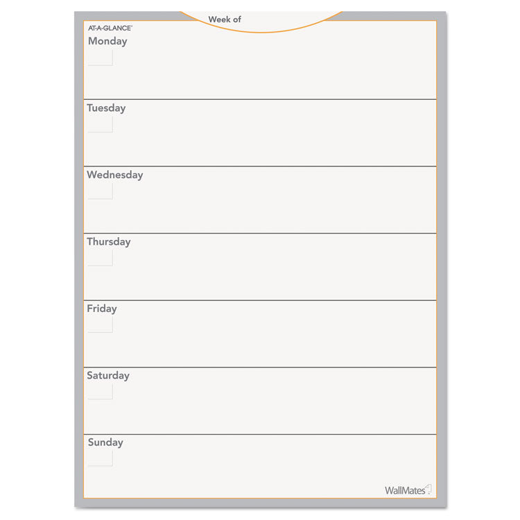 AT-A-GLANCE - WallMates Self-Adhesive Dry Erase Weekly Planning Surfaces, 18 x 24, White/Gray/Orange Sheets, Undated