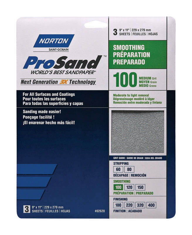 NORTON - Norton ProSand 11 in. L X 9 in. W 100 Grit Aluminum Oxide Sandpaper 3 pk