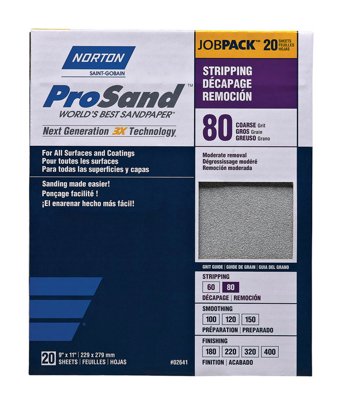 NORTON - Norton ProSand 11 in. L X 9 in. W 80 Grit Aluminum Oxide Sandpaper 20 pk