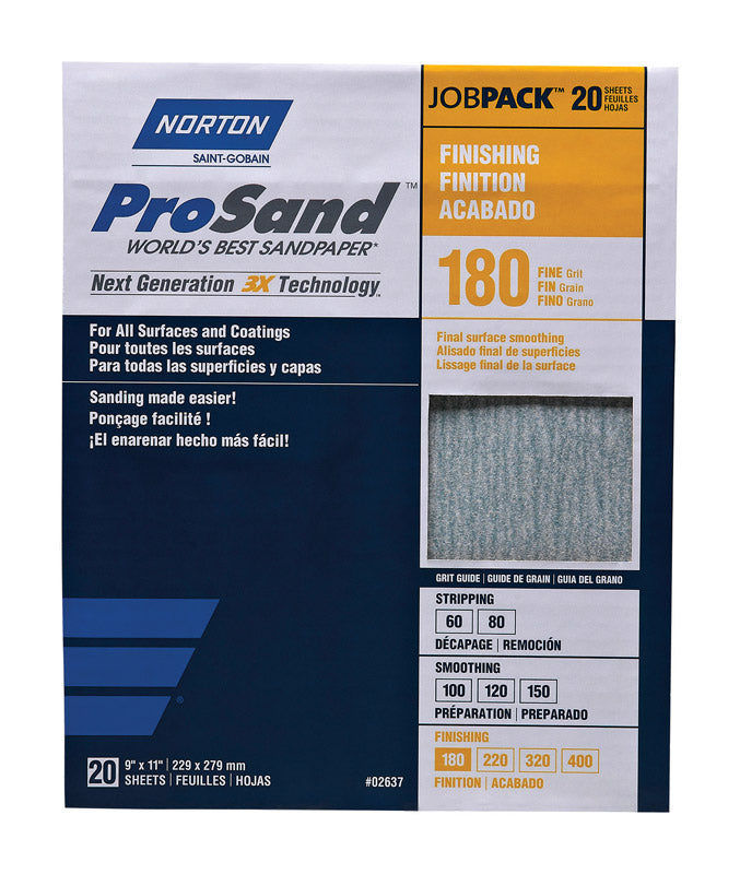 NORTON - Norton ProSand 11 in. L X 9 in. W 180 Grit Aluminum Oxide Sandpaper 20 pk