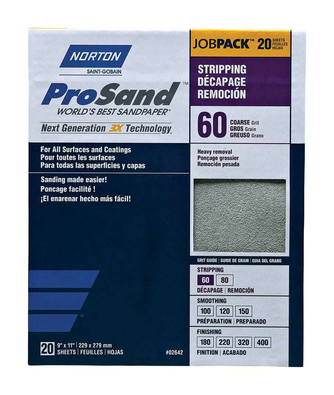 NORTON - Norton ProSand 11 in. L X 9 in. W 60 Grit Aluminum Oxide Sandpaper 20 pk