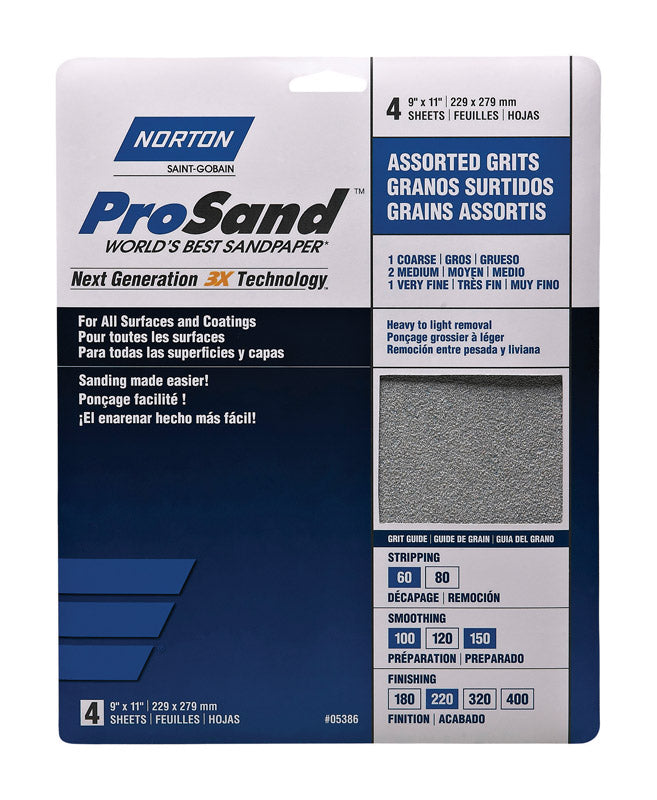 NORTON - Norton ProSand 11 in. L X 9 in. W Assorted Grit Aluminum Oxide Sandpaper 1 pk