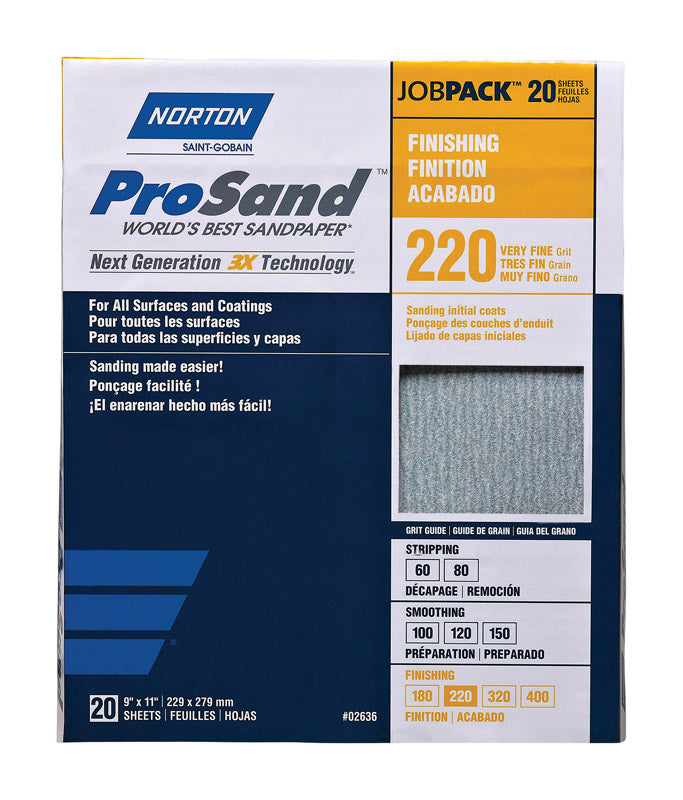 NORTON - Norton ProSand 11 in. L X 9 in. W 220 Grit Aluminum Oxide Sandpaper 20 pk