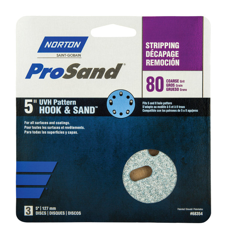 NORTON - Norton ProSand 5 in. Ceramic Alumina Hook and Loop Sanding Disc 80 Grit Coarse 3 pk