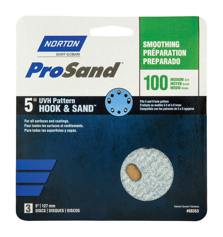 NORTON - Norton ProSand 5 in. Ceramic Alumina Hook and Loop Sanding Disc 100 Grit Medium 3 pk