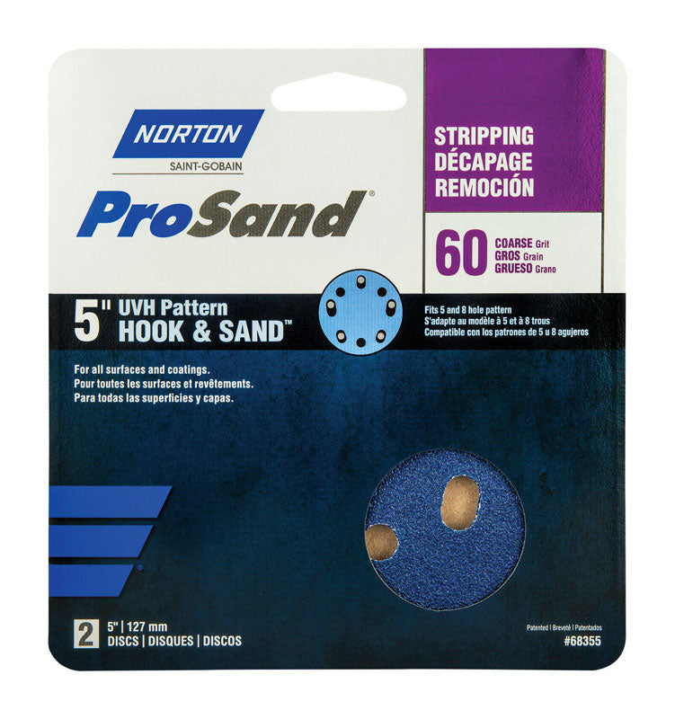 NORTON - Norton ProSand 5 in. Zirconia Alumina Hook and Loop Sanding Disc 60 Grit Coarse 2 pk